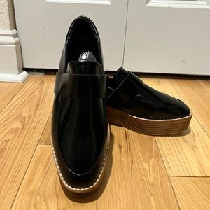 Sol Sana Venus black patent leather platform wedge loafer size 36